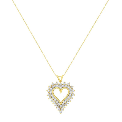 14K Yellow Gold .925 Sterling Silver 4 cttw Round-cut Diamond Cluster Heart Pendant Necklace (K-L Color, I1-I2 Clarity) - Bijoux-NYC Direct