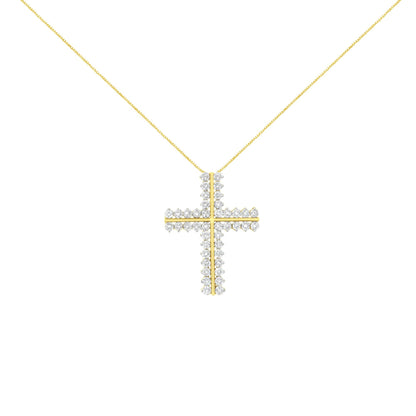 10K Yellow Gold 4.0 Cttw Diamond Two Row Cross 18" Pendant Necklace (J-K Clarity, I1-I2 Color) - Bijoux-NYC Direct