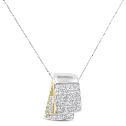 14K White and Yellow Gold 2.0 Cttw Princess Cut Diamond Two Tone Foldover Box Pendant 18” Box Chain Necklace (H-I Color, SI1-SI2 Clarity) - Bijoux-NYC Direct