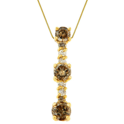14K Yellow Gold 1 cttw White and Champagne Round Cut Diamond Drop Pendant Necklace (I-J, I1-I2) - Bijoux-NYC Direct