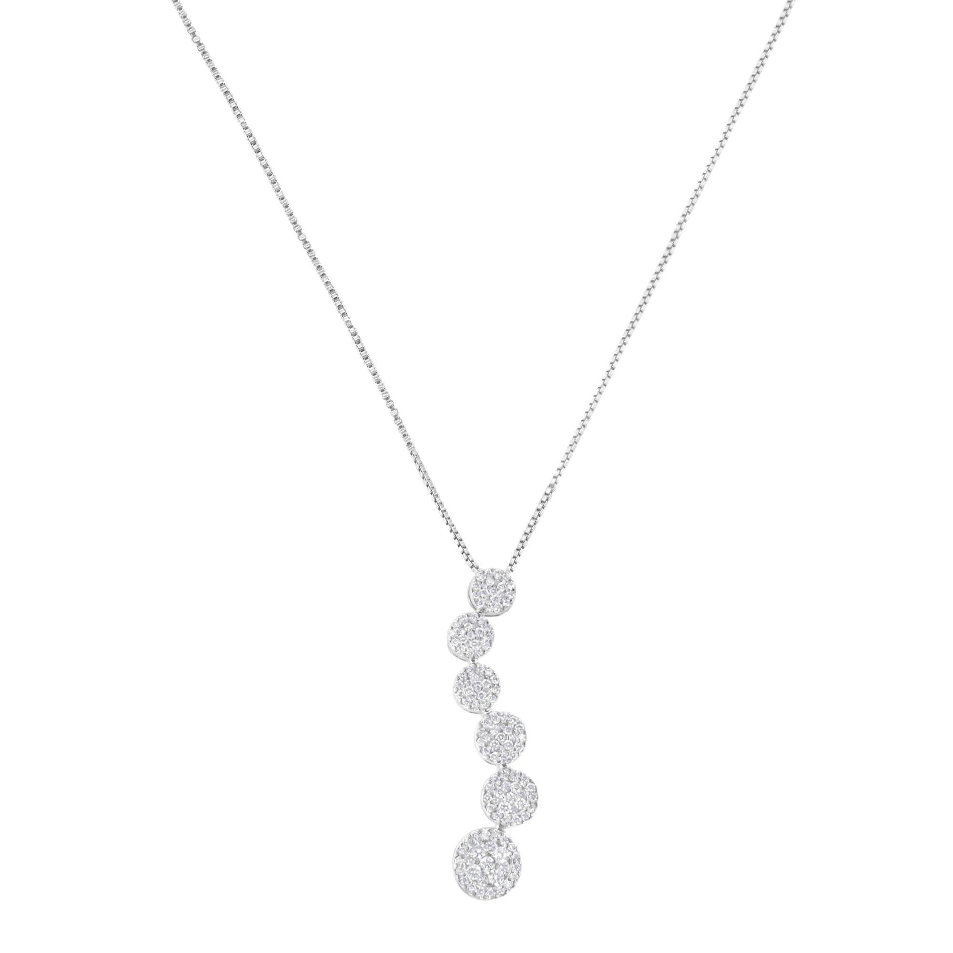 14K White Gold 1 cttw Diamond Cluster Journey Pendant Necklace (H-I, I1-I2) - Bijoux-NYC Direct