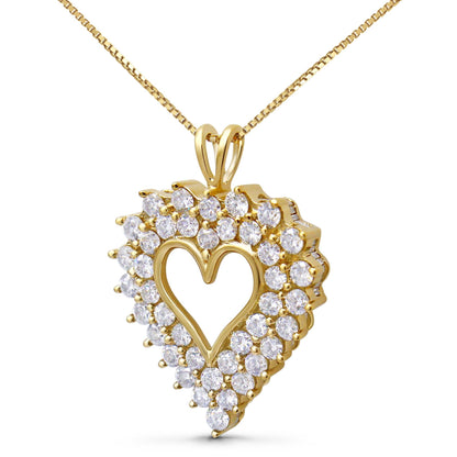 14K Yellow Gold Plated .925 Sterling Silver 4.0 Cttw Diamond Two Row Open Heart 18" Pendant Necklace (K-L Color, I1-I2 Clarity) - Bijoux-NYC Direct