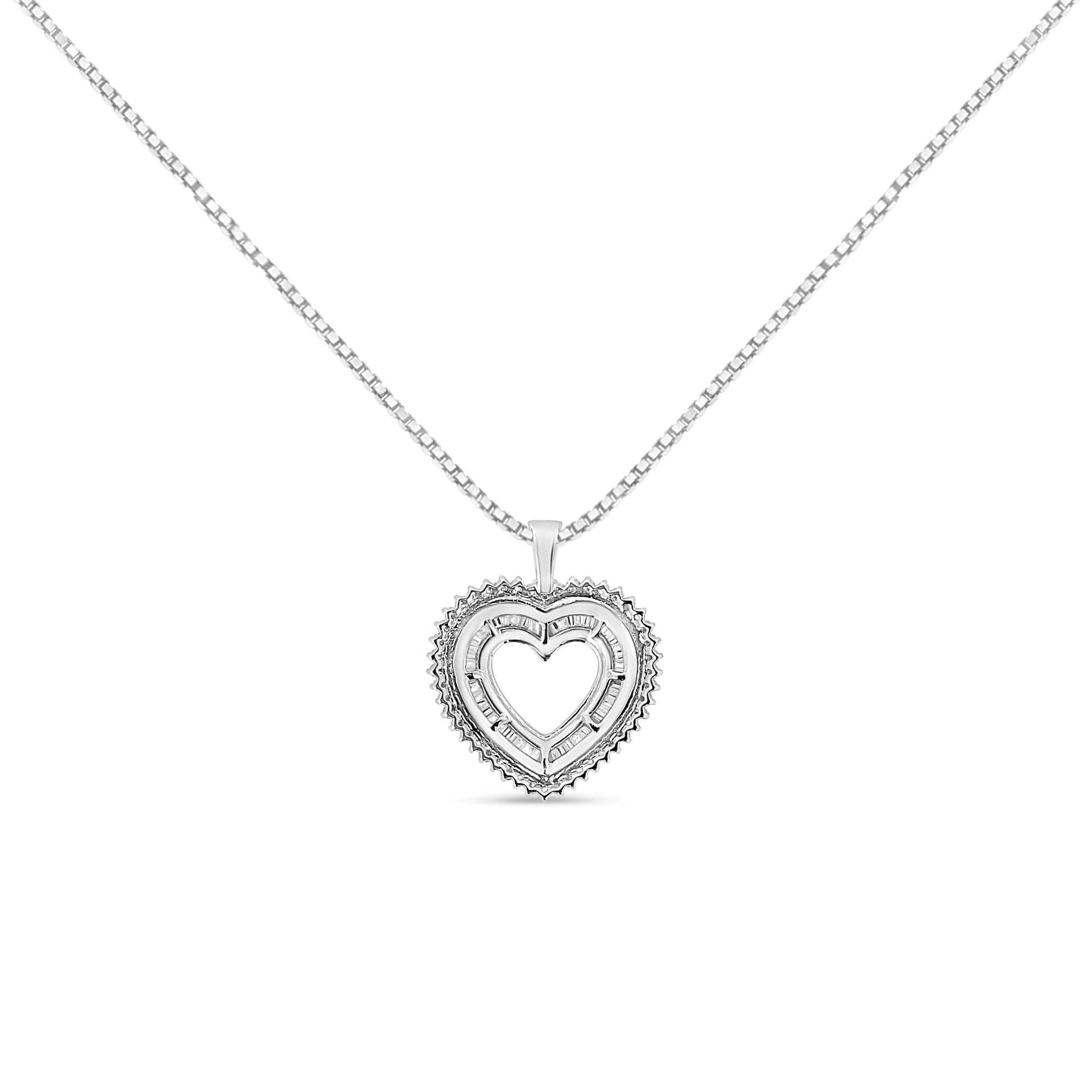 .925 Sterling Silver 1.0 Ctw Diamond Shadow Open Heart Halo 18" Pendant Necklace (I-J Color, I1-I2 Clarity) - Bijoux-NYC Direct