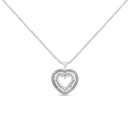 .925 Sterling Silver 1.0 Ctw Diamond Shadow Open Heart Halo 18" Pendant Necklace (I-J Color, I1-I2 Clarity) - Bijoux-NYC Direct
