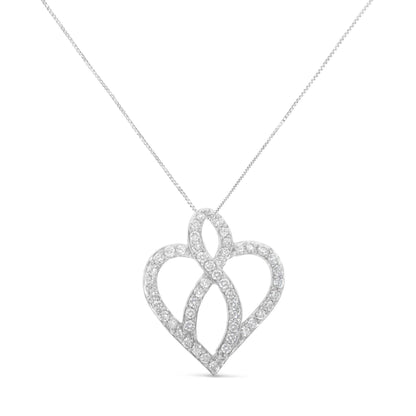 14KT White Gold 1 cttw Diamond Heart Ribbon Pendant Necklace (H-I, I1-I2) - Bijoux-NYC Direct