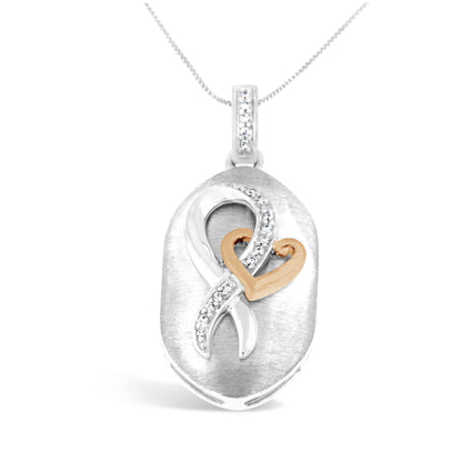 10k Rose Gold and Sterling Silver 1/10ct TDW Round Cut Diamond Interlocked Heart and Ribbon Pendant Necklace (H-I, I1-I2) - Bijoux-NYC Direct