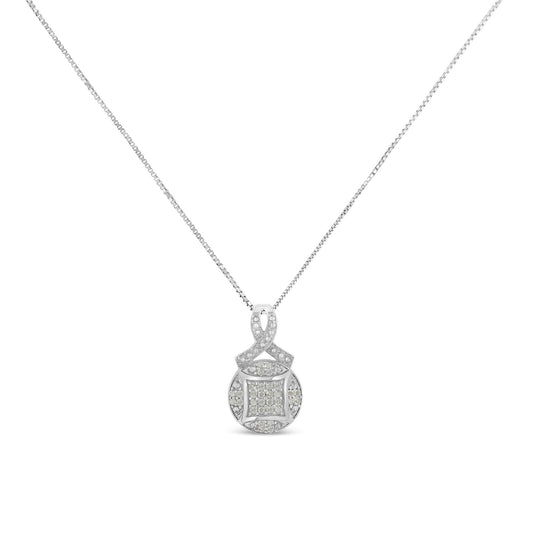 .925 Sterling Silver 1/3 cttw Diamond Ribbon and Circle Cluster 18" Pendant Necklace (I-J Color, I3 Clarity)