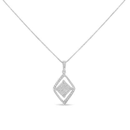 10k White Gold 1/3 Cttw Round and Princess-Cut Diamond Double Triangle 18" Pendant Necklace (H-I Color, SI1-SI2 Clarity) - Bijoux-NYC Direct