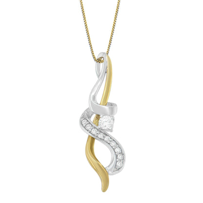 Espira 10K Two-tone Gold 1/5 cttw Diamond Intertwined Swirl Pendant Necklace (J-K, I1-I2) - Bijoux-NYC Direct