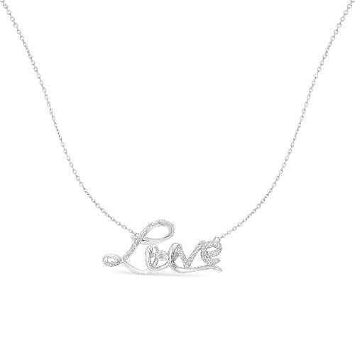 Silver 'LOVE' necklace on a white background