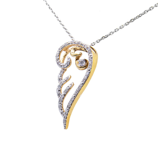 10K Yellow Gold over .925 Sterling Silver 1/4 Cttw Diamond Angel Wing 18" Pendant Necklace (H-I Color, I1-I2 Clarity) - Bijoux-NYC Direct