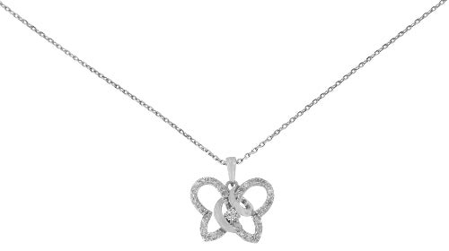 Butterfly-shaped pendant on a chain against a white background
