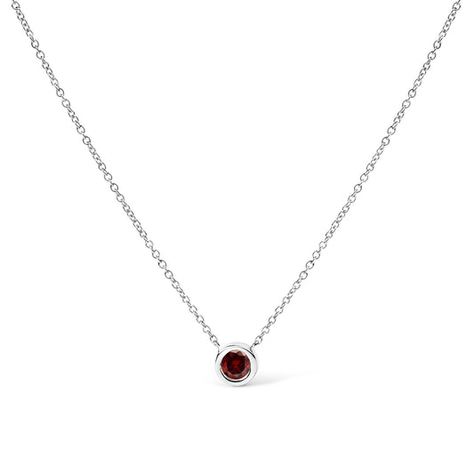 14K White Gold 1/2 Cttw Red Lab Grown Diamond Bezel-Set Solitaire 18" Pendant Necklace (Red Color, VS1-VS2 Clarity)