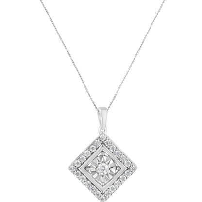 10KT White Gold 1/2 cttw Diamond Square Pendant Necklace (I-J Color, I2-I3 Clarity) - Bijoux-NYC Direct