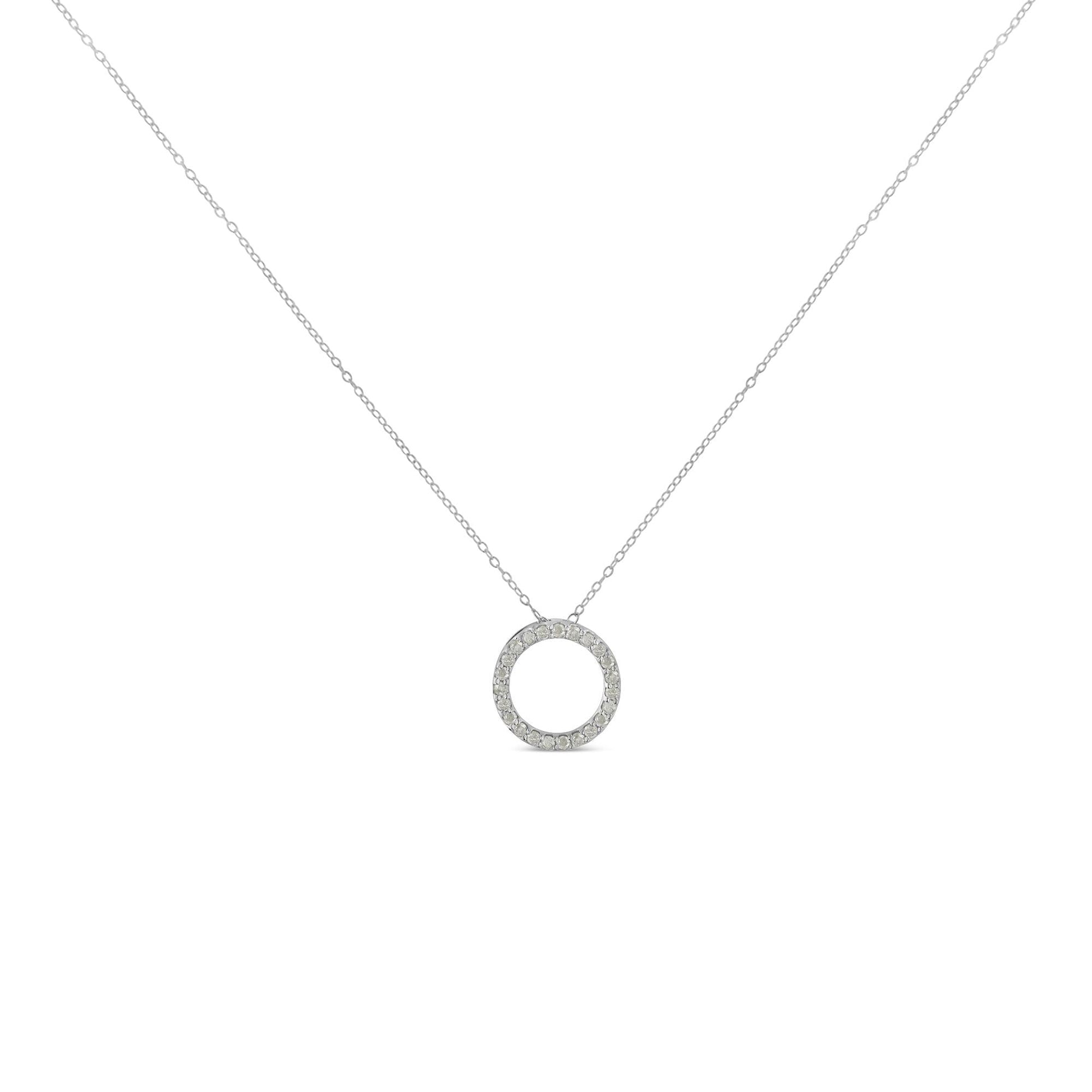 .925 Sterling Silver 1/4 Cttw Round-cut Diamond Open Circle Halo 18" Pendant Necklace (I-J Color, I2-I3 Clarity) - Bijoux-NYC Direct