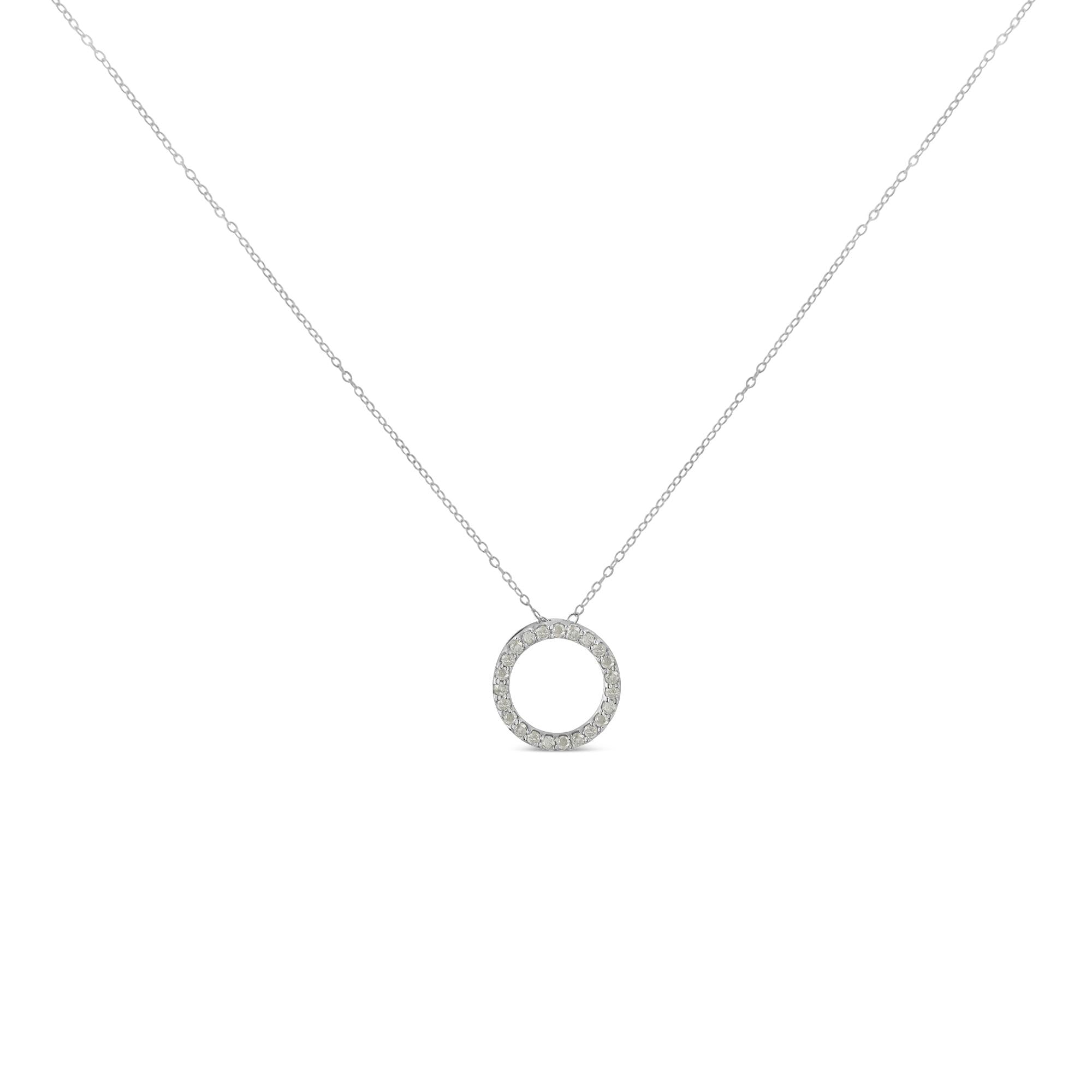 .925 Sterling Silver 1/4 Cttw Round-cut Diamond Open Circle Halo 18" Pendant Necklace (I-J Color, I2-I3 Clarity) - Bijoux-NYC Direct
