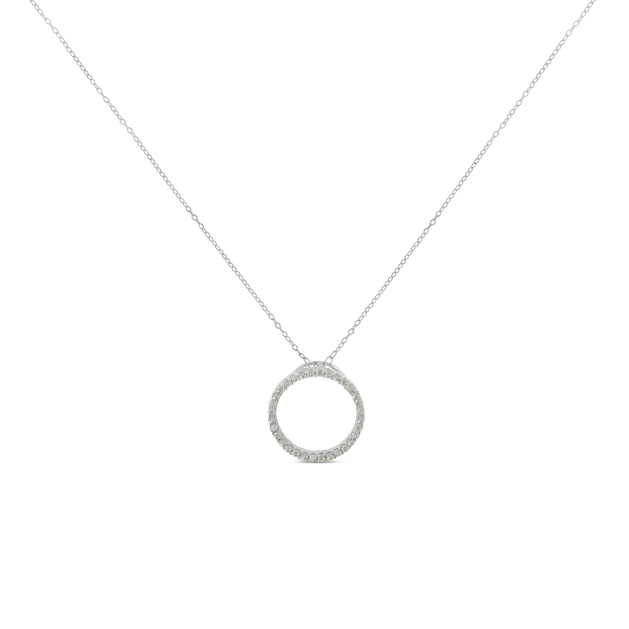 .925 Sterling Silver 1/3 Cttw Round-cut Diamond Open Circle Halo 18" Pendant Necklace (I-J Color, I2-I3 Clarity) - Bijoux-NYC Direct