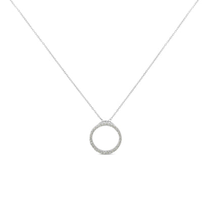 .925 Sterling Silver 1/3 Cttw Round-cut Diamond Open Circle Halo 18" Pendant Necklace (I-J Color, I2-I3 Clarity) - Bijoux-NYC Direct