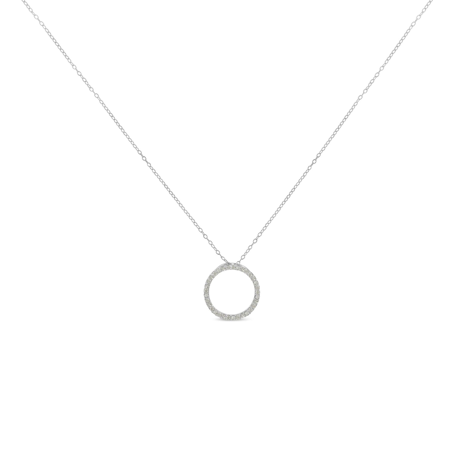 .925 Sterling Silver 1/3 Cttw Round-Cut Diamond Open Circle Halo 18" Pendant Necklace (I-J Color, I2-I3 Clarity) - Bijoux-NYC Direct