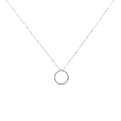 .925 Sterling Silver 1/3 Cttw Round-Cut Diamond Open Circle Halo 18" Pendant Necklace (I-J Color, I2-I3 Clarity) - Bijoux-NYC Direct