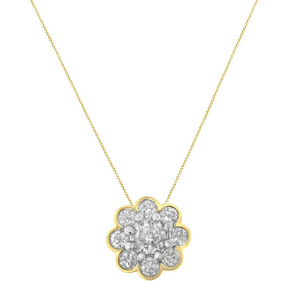 2 Micron 10K Yellow Gold plated .925 Sterling Silver 1/4 cttw Diamond Cluster Pendant Necklace (I-J, I2-I3) - Bijoux-NYC Direct