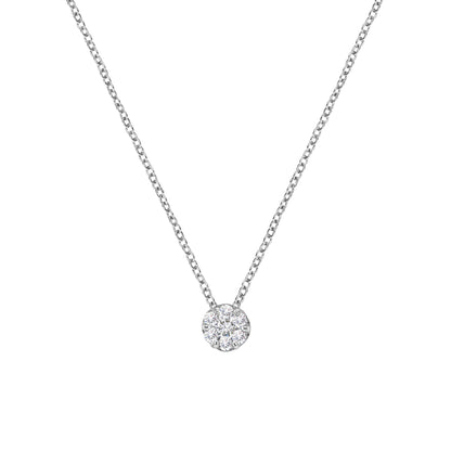 14K White Gold 1/4 Cttw Shared Prong Set Round-Ct Diamond 7 Stone Floral Cluster 18" Pendant Necklace (H-I Color, SI2-I1 Clarity) - Bijoux-NYC Direct