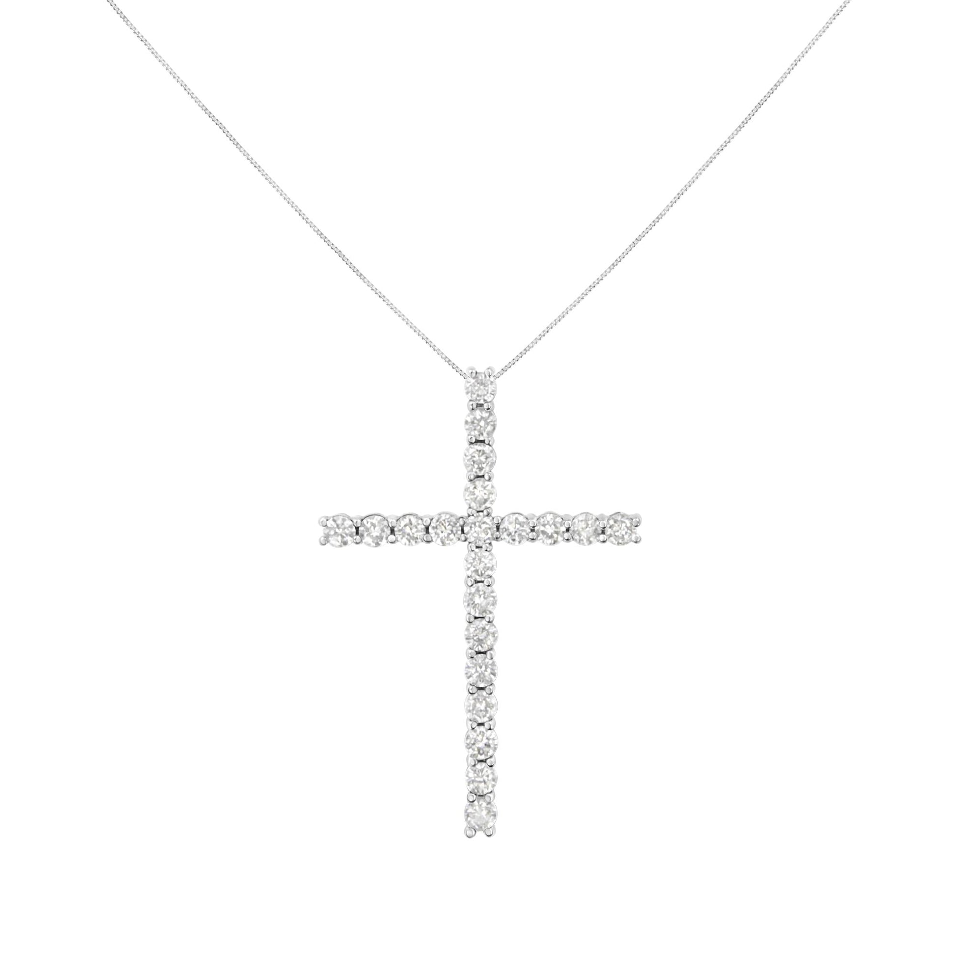 .925 Sterling Silver 4.0 Cttw Diamond 2-1/4" Cross Pendant with Box Chain Necklace (I-J Color, I1-I2 Clarity) - 18" - Bijoux-NYC Direct