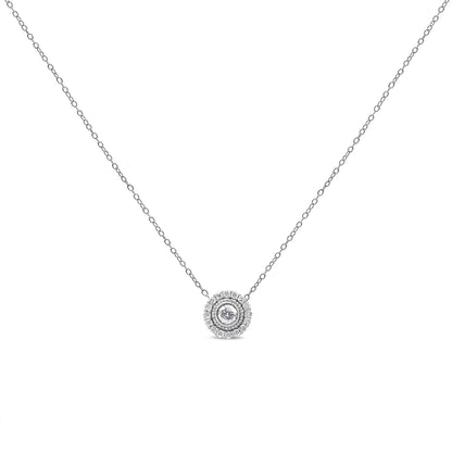 .925 Sterling Silver 1/2 Cttw Round Diamond Halo Circle Pendant 18" Necklace (I-J Color, I2-I3 Clarity) - Bijoux-NYC Direct