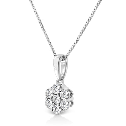 .925 Sterling Silver 1/2 Cttw Lab Grown Diamond 7 Stone Floral Cluster 18" Pendant Necklace (F-G Color, SI1-SI2 Clarity) - Bijoux-NYC Direct