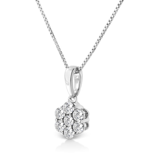 .925 Sterling Silver 1/2 Cttw Lab Grown Diamond 7 Stone Floral Cluster 18" Pendant Necklace (F-G Color, SI1-SI2 Clarity) - Bijoux-NYC Direct