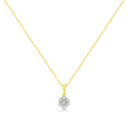 14K Yellow Gold 1/4 Cttw Prong Set Round-Cut Diamond 7 Stone Floral Cluster 18" Pendant Necklace (H-I Color, I1-I2 Clarity) - Bijoux-NYC Direct