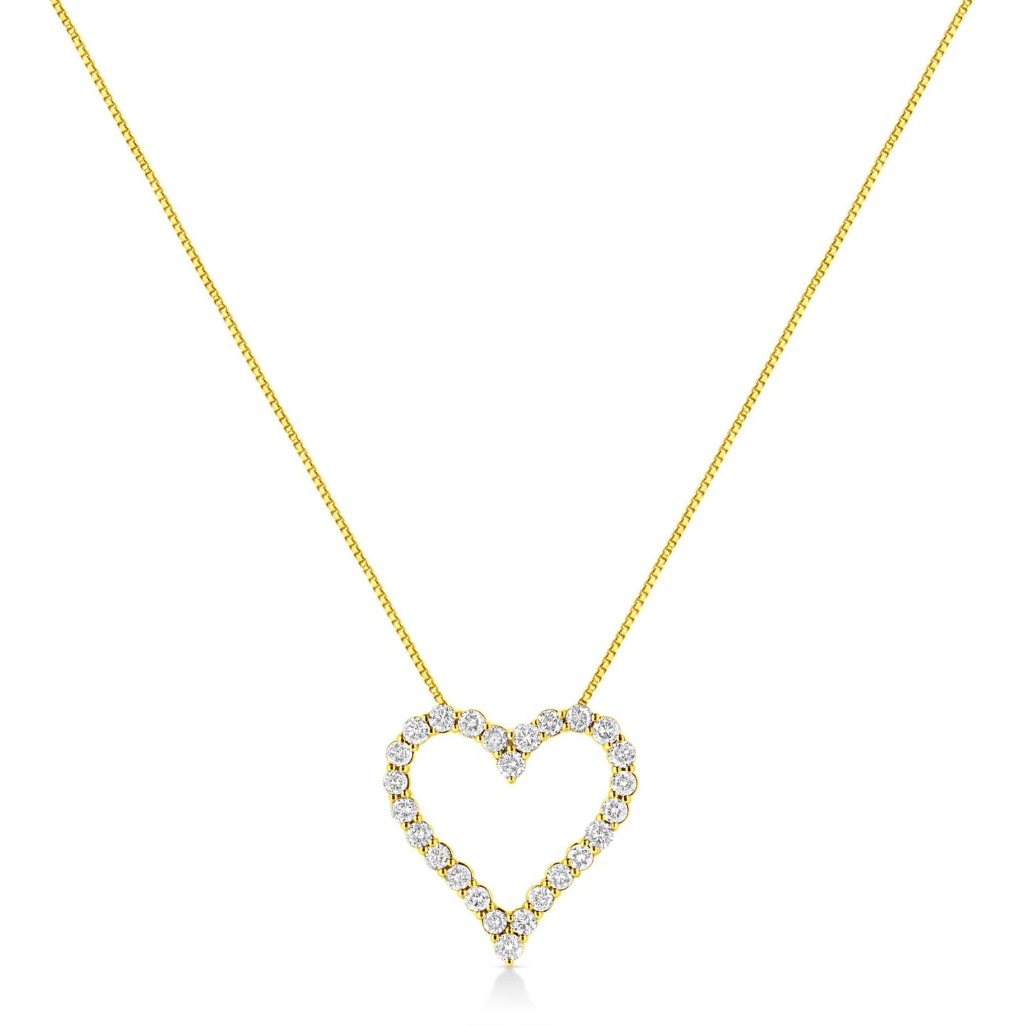 14K Yellow Gold Plated .925 Sterling Silver 2.00 Cttw Shared Prong-Set Round Brilliant-Cut Diamond Open Heart 18" Pendant Necklace (K-L Color, I2-I3 Clarity) - Bijoux-NYC Direct