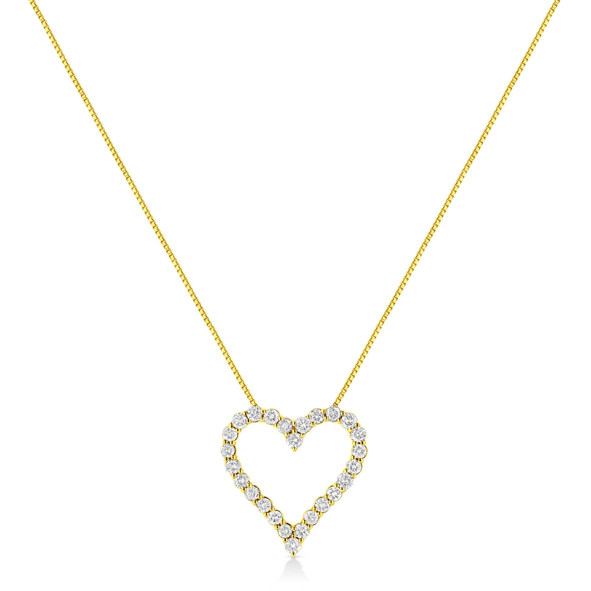 14K Yellow Gold Plated .925 Sterling Silver 2.00 Cttw Shared Prong-Set Round Brilliant-Cut Diamond Open Heart 18" Pendant Necklace (K-L Color, I2-I3 Clarity) - Bijoux-NYC Direct