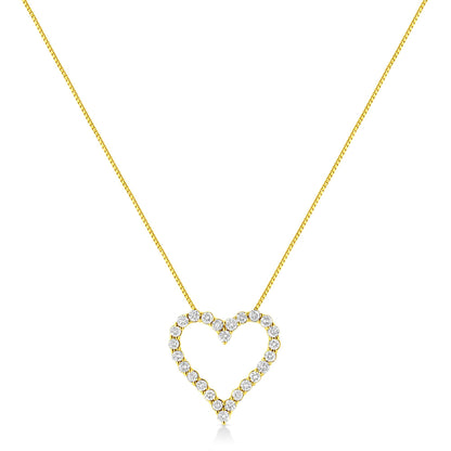 14K Yellow Gold Plated .925 Sterling Silver 2.00 Cttw Shared Prong-Set Round Brilliant-Cut Diamond Open Heart 18" Pendant Necklace (K-L Color, I2-I3 Clarity) - Bijoux-NYC Direct