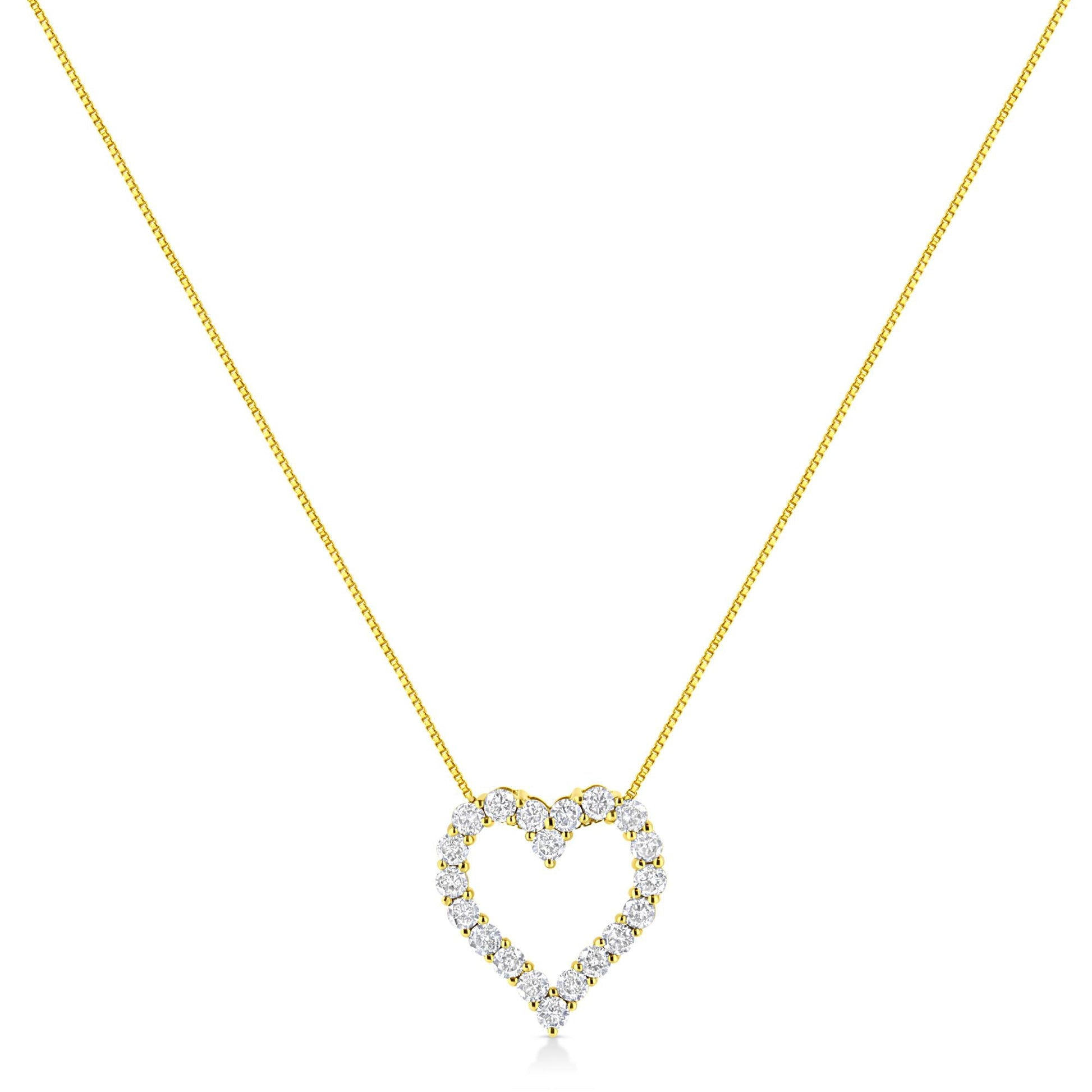 14K Yellow Gold Plated .925 Sterling Silver 2.0 Cttw Round Cut Diamond Classic Open Heart 18" Pendant Necklace (K-L Color, I2-I3 Clarity) - Bijoux-NYC Direct