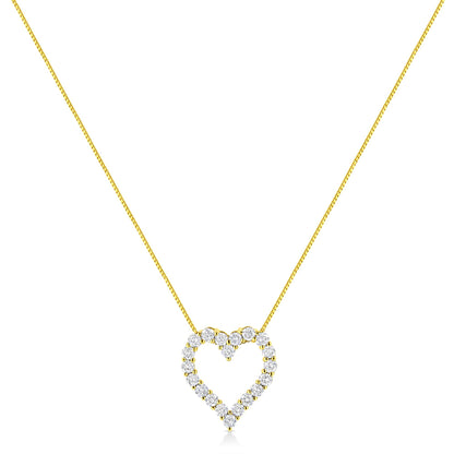 14K Yellow Gold Plated .925 Sterling Silver 2.0 Cttw Round Cut Diamond Classic Open Heart 18" Pendant Necklace (K-L Color, I2-I3 Clarity) - Bijoux-NYC Direct