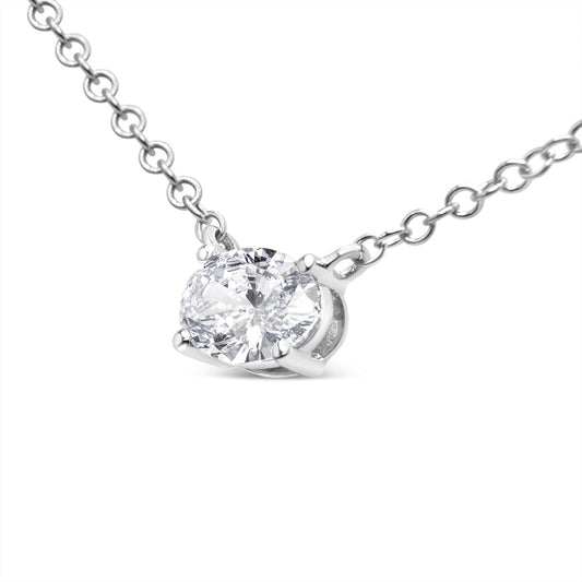 14K White Gold 1/2 Cttw Lab Grown Oval Shape Solitaire Diamond East West 18" Pendant Necklace (E-F Color, VS1-VS2 Clarity) - Bijoux-NYC Direct