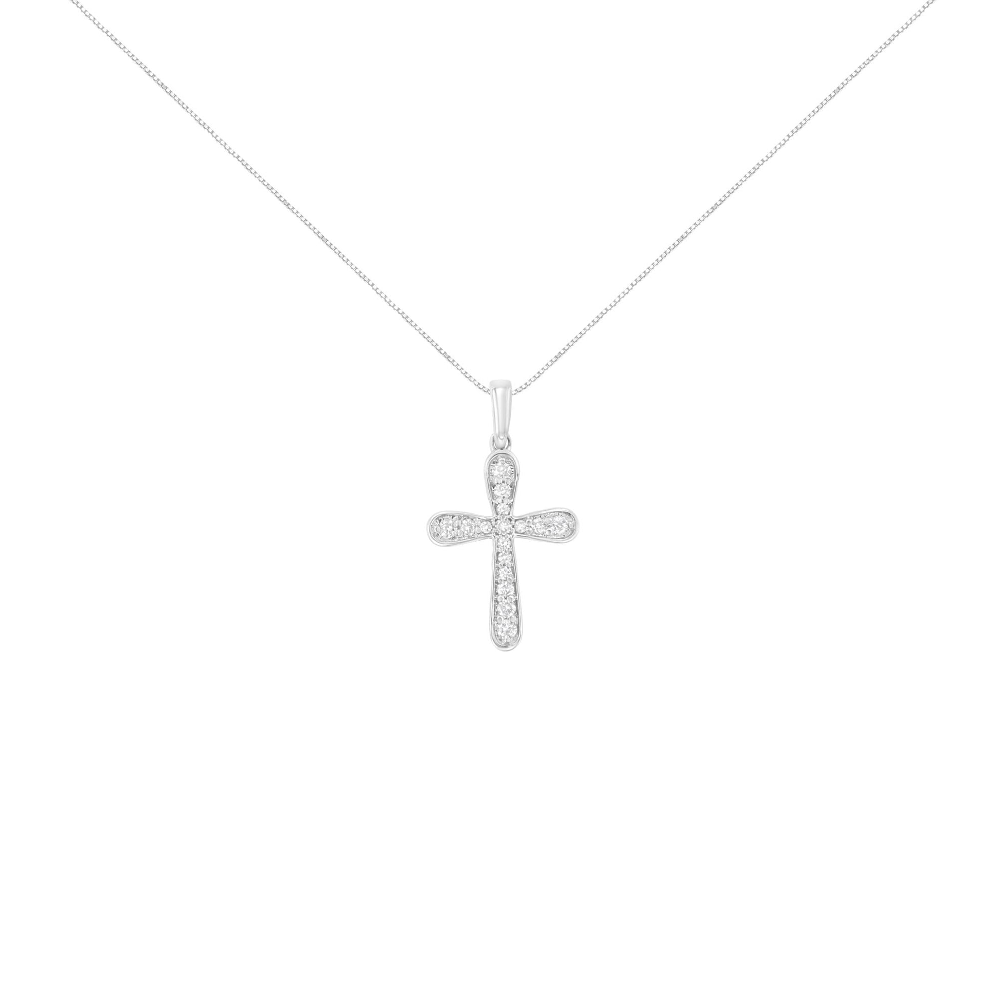 .925 Sterling Silver 1/4 Cttw Diamond Inlaid Cross 18" Pendant Necklace (I-J Color, I1-I2 Clarity) - Bijoux-NYC Direct