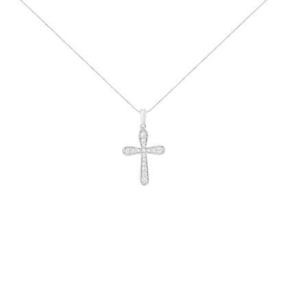 .925 Sterling Silver 1/4 Cttw Diamond Inlaid Cross 18" Pendant Necklace (I-J Color, I1-I2 Clarity) - Bijoux-NYC Direct