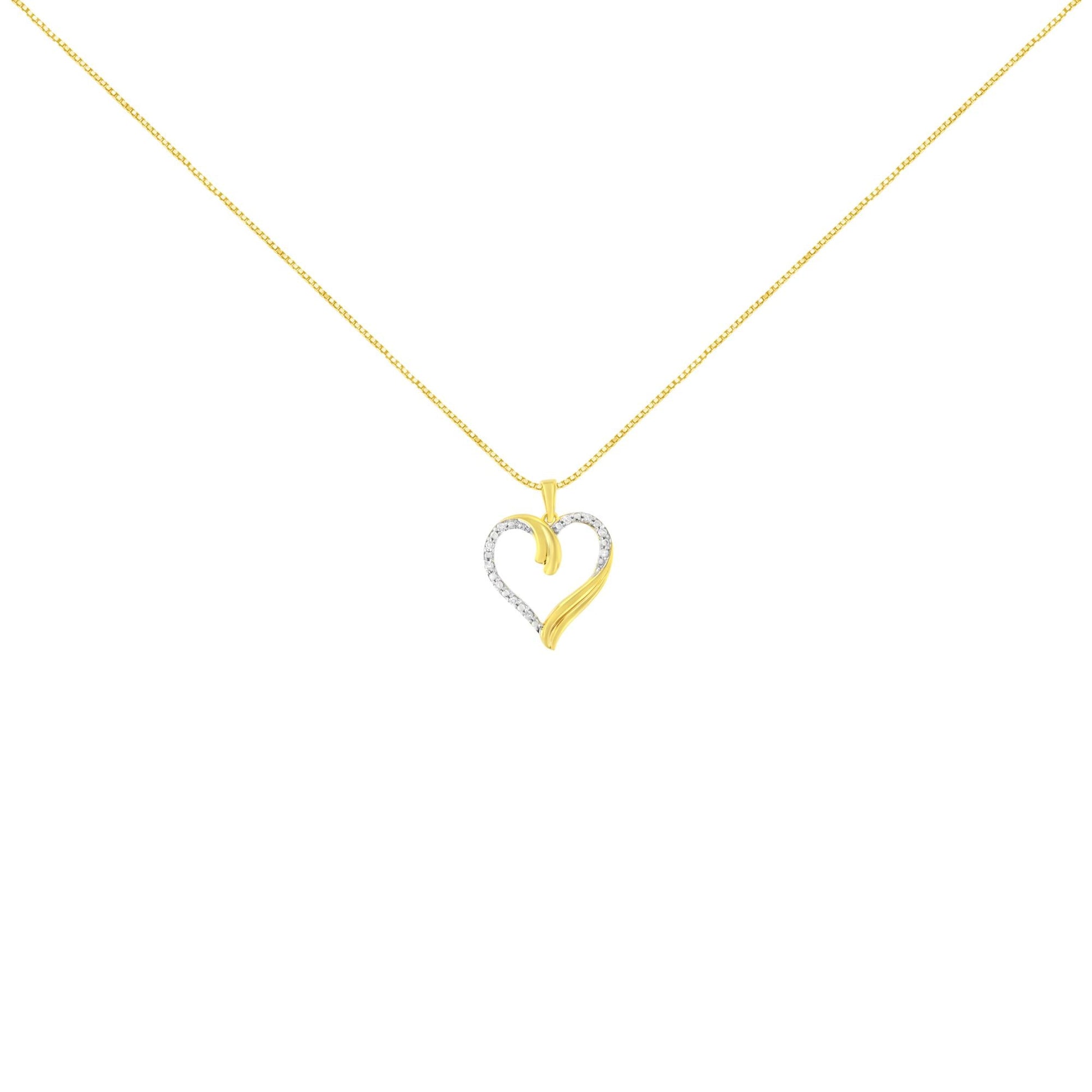 10K Yellow Gold Plated .925 Sterling Silver 1/10 cttw Diamond Open Heart 18" Pendent Necklace (J-K Color, I3 Clarity) - Bijoux-NYC Direct