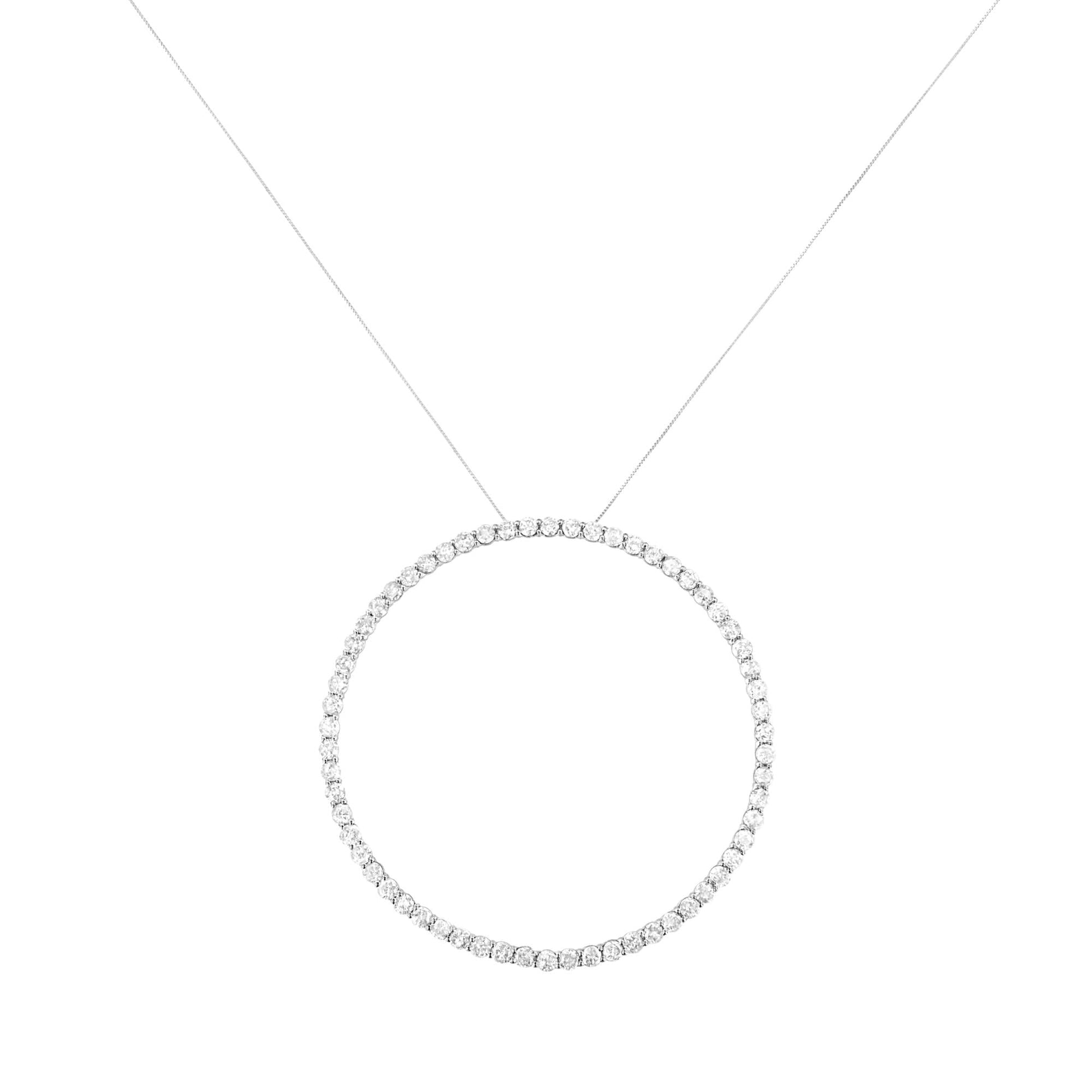 .925 Sterling Silver 5.0 Cttw Prong Set Round-cut Diamond Open Circle Hoop 18" Pendant Necklace (I-J Color, I2-I3 Clarity) - Bijoux-NYC Direct