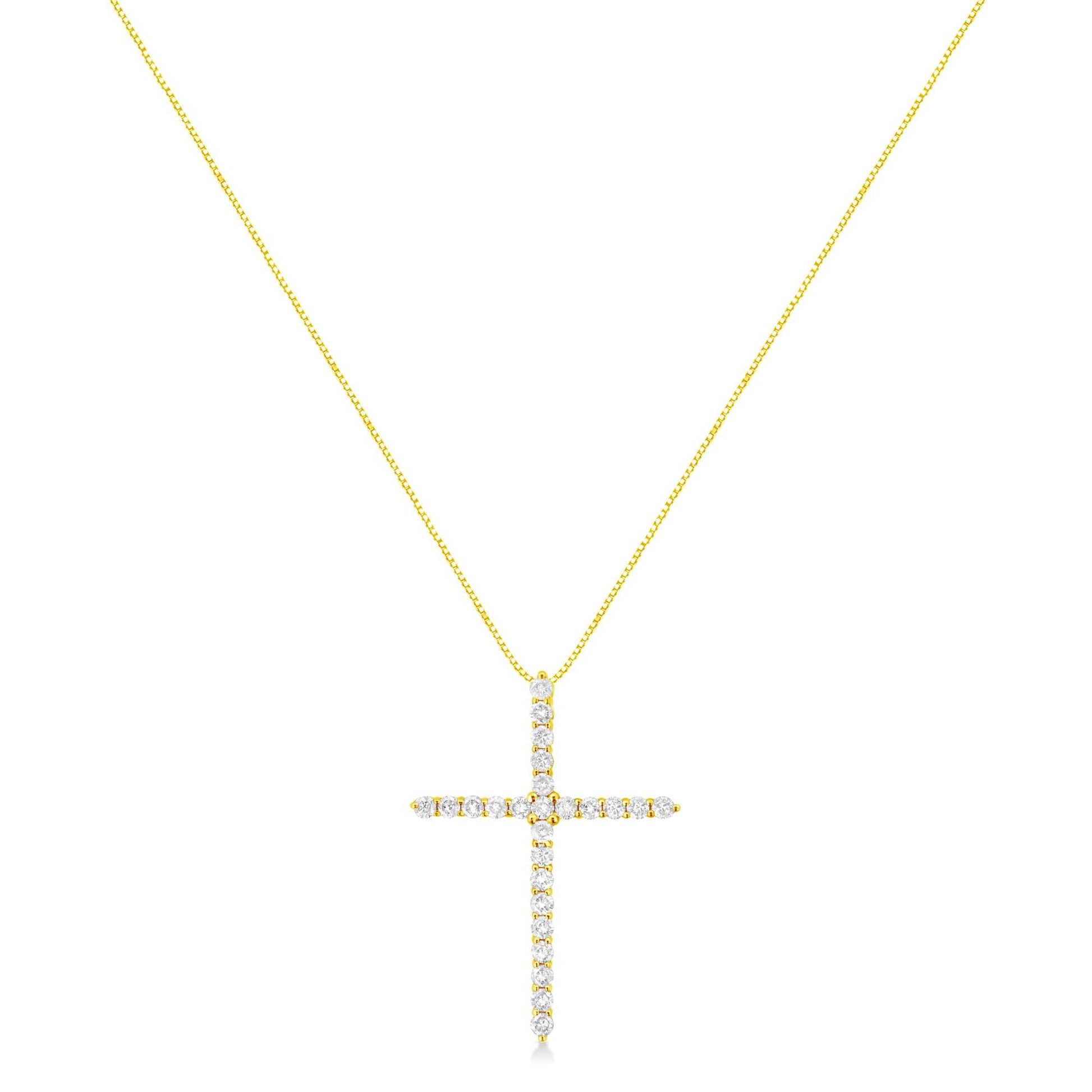 10K Yellow Gold Plated .925 Sterling Silver 2.0 Cttw Round Cut Diamond Cross Pendant Necklace (J-K Color, I1-I2 Clarity) 18" - Bijoux-NYC Direct