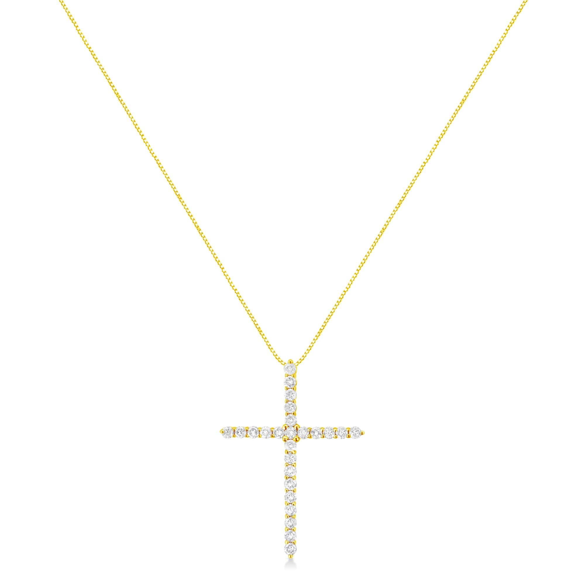 10K Yellow Gold Plated .925 Sterling Silver 2.0 Cttw Round Cut Diamond Cross Pendant Necklace (J-K Color, I1-I2 Clarity) 18" - Bijoux-NYC Direct