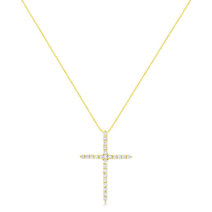 10K Yellow Gold Plated .925 Sterling Silver 2.0 Cttw Round Cut Diamond Cross Pendant Necklace (J-K Color, I1-I2 Clarity) 18" - Bijoux-NYC Direct