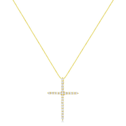10K Yellow Gold Plated .925 Sterling Silver 2.0 Cttw Round Cut Diamond Cross Pendant Necklace (J-K Color, I1-I2 Clarity) 18" - Bijoux-NYC Direct