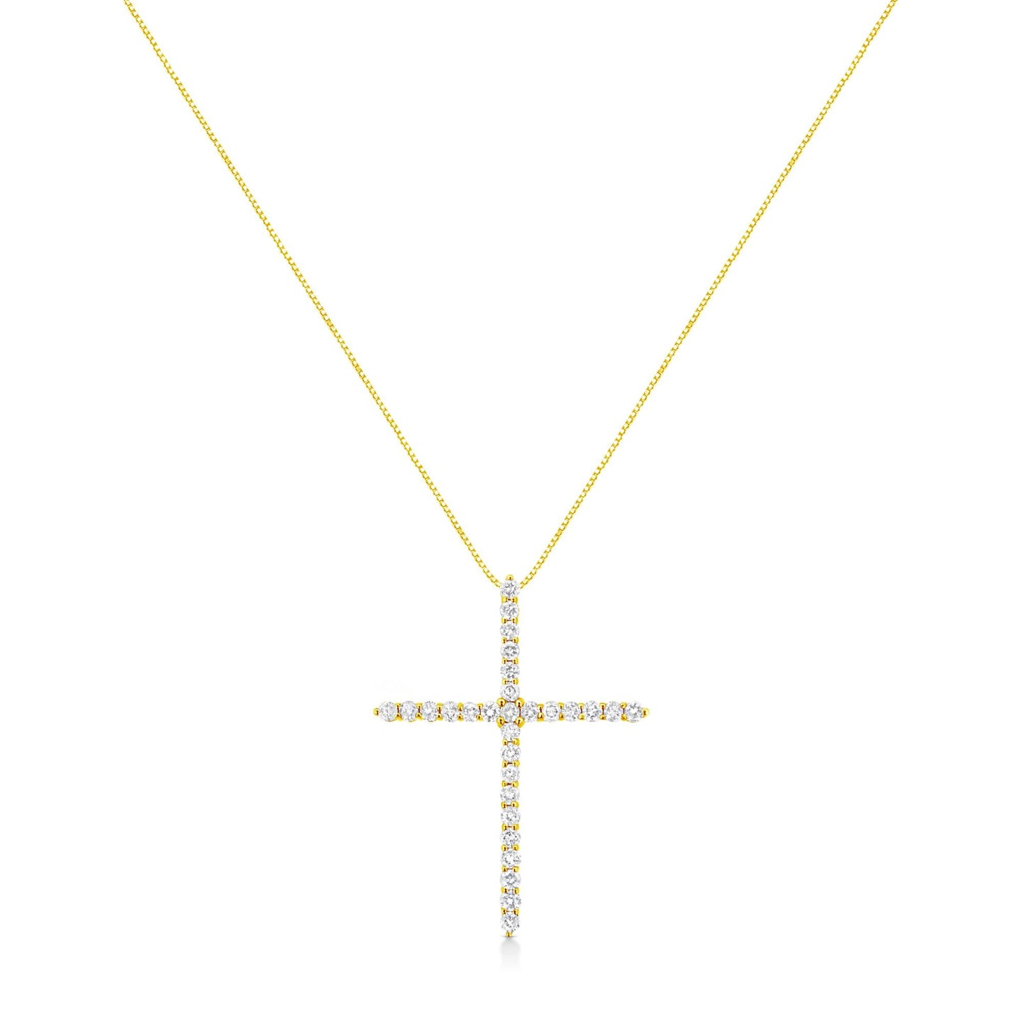 10K Yellow Gold Plated .925 Sterling Silver 3.0 Cttw Prong-Set Round Brilliant Cut Diamond Cross 18" Pendant Necklace (J-K Color, I1-I2 Clarity) - Bijoux-NYC Direct