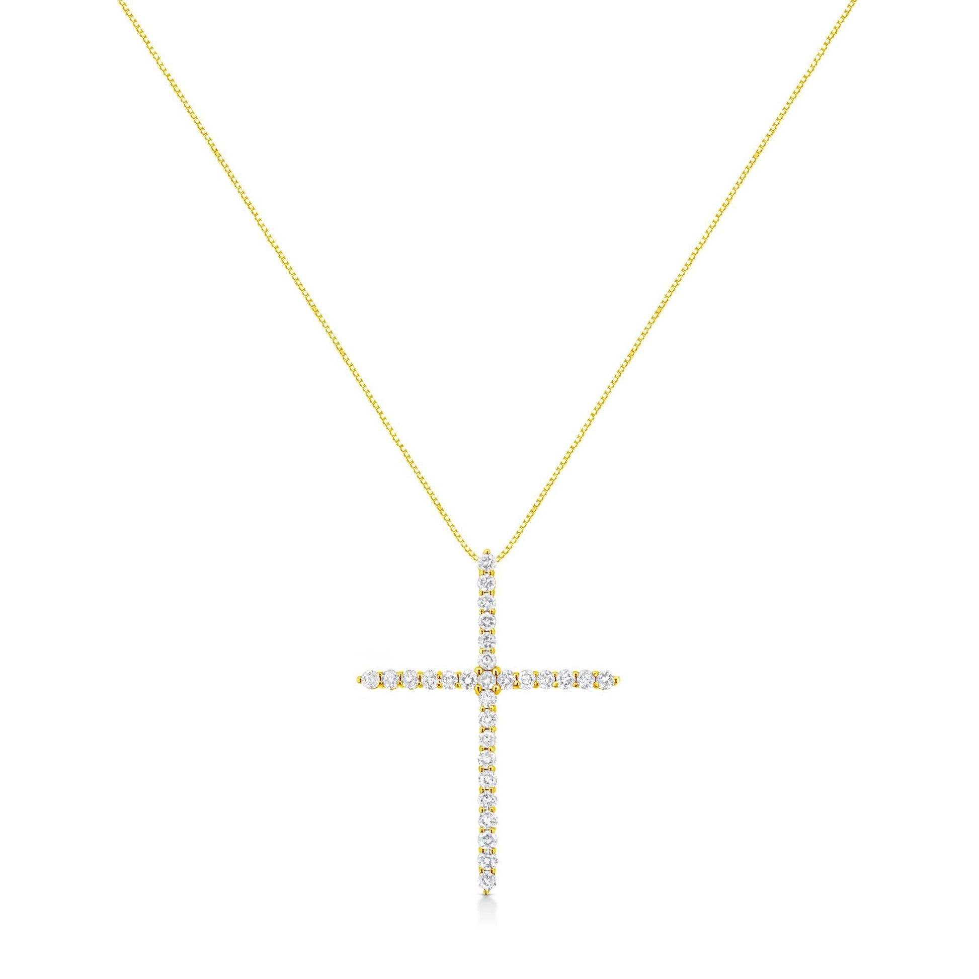10K Yellow Gold Plated .925 Sterling Silver 3.0 Cttw Prong-Set Round Brilliant Cut Diamond Cross 18" Pendant Necklace (J-K Color, I1-I2 Clarity) - Bijoux-NYC Direct