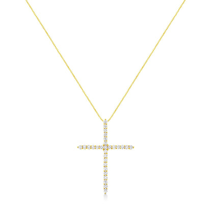 10K Yellow Gold Plated .925 Sterling Silver 3.0 Cttw Prong-Set Round Brilliant Cut Diamond Cross 18" Pendant Necklace (J-K Color, I1-I2 Clarity) - Bijoux-NYC Direct