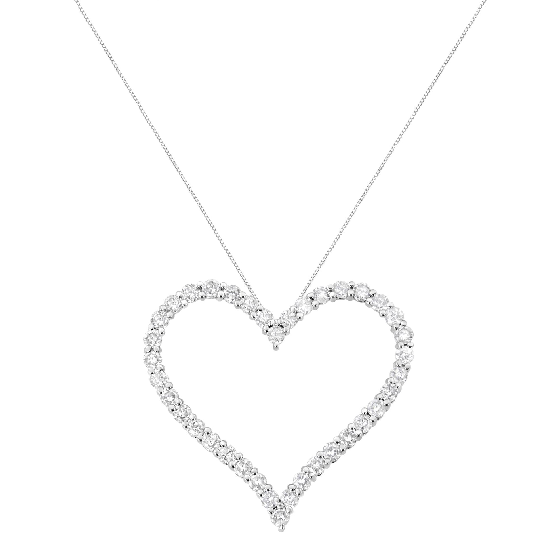 .925 Sterling Silver 3.0 cttw Round-Cut Diamond Open Heart Pendant Necklace (I-J Color, I2-I3 Clarity) - 18" - Bijoux-NYC Direct
