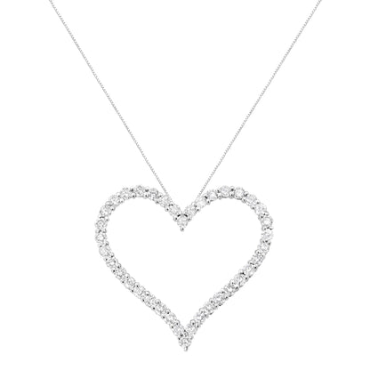 .925 Sterling Silver 3.0 cttw Round-Cut Diamond Open Heart Pendant Necklace (I-J Color, I2-I3 Clarity) - 18" - Bijoux-NYC Direct